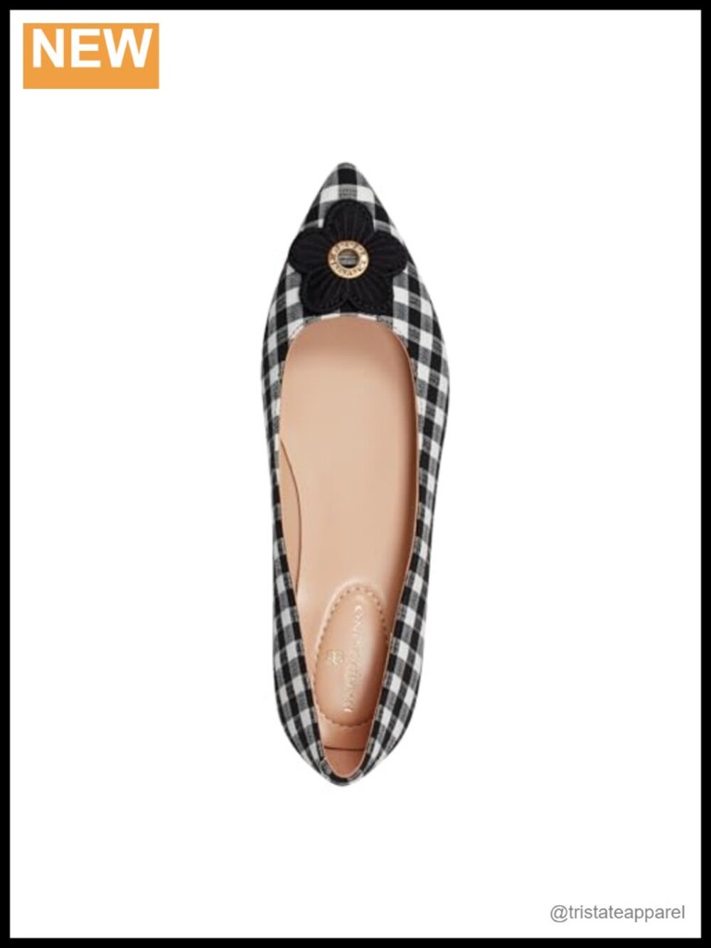 Pointy Toe Slip-On Flats with Flower Detail – Textile Upper, Faux Leather Lining